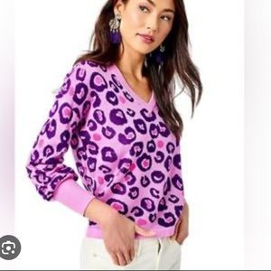 Lilly Leopard Print V-Neck Sweater - Pink and Purple